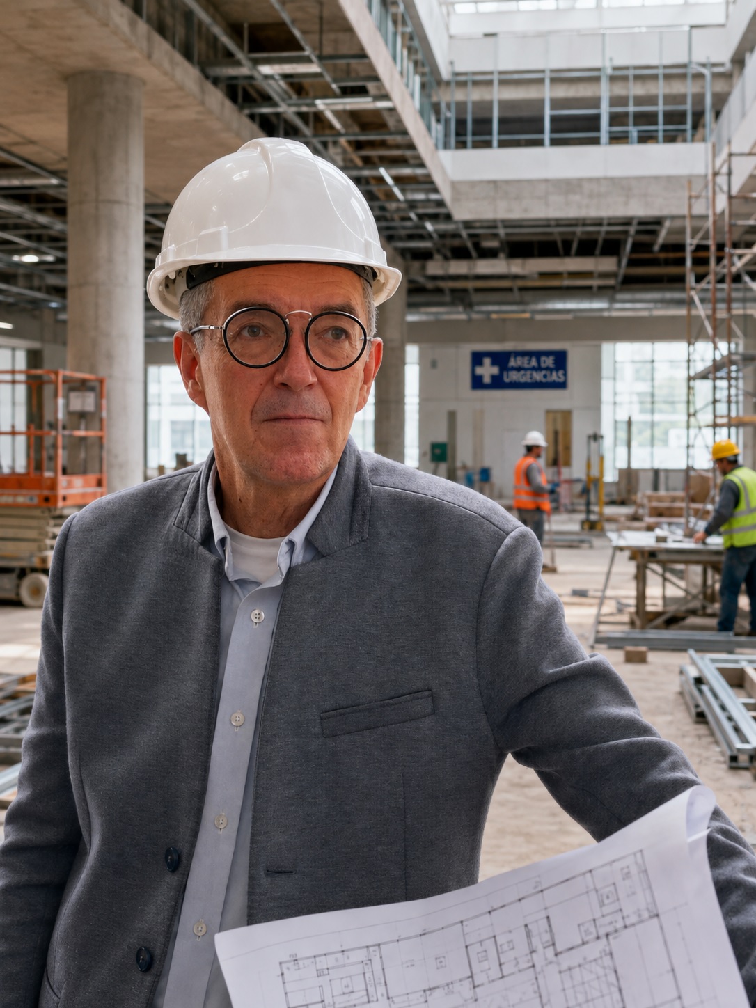 Guillermo Silva, arquitecto consultor, en obra hospitalaria
